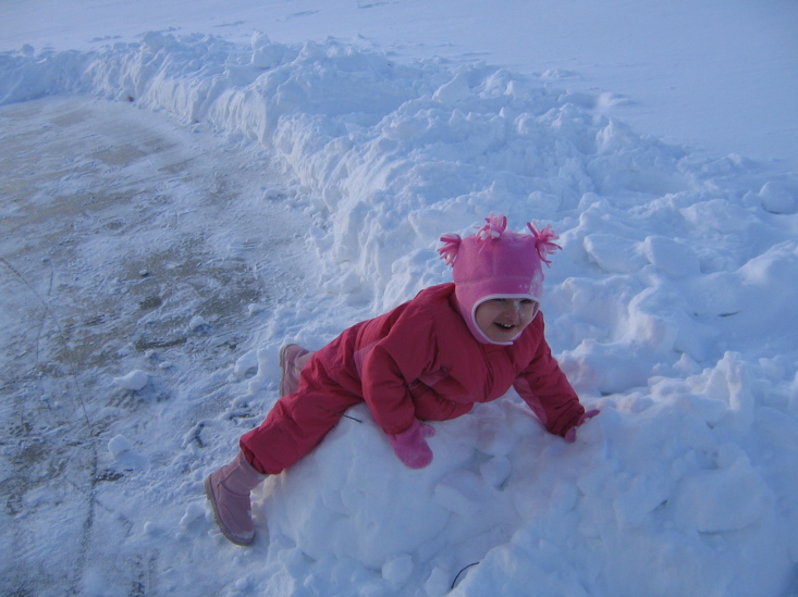 I tuaght her to jump in the snow.