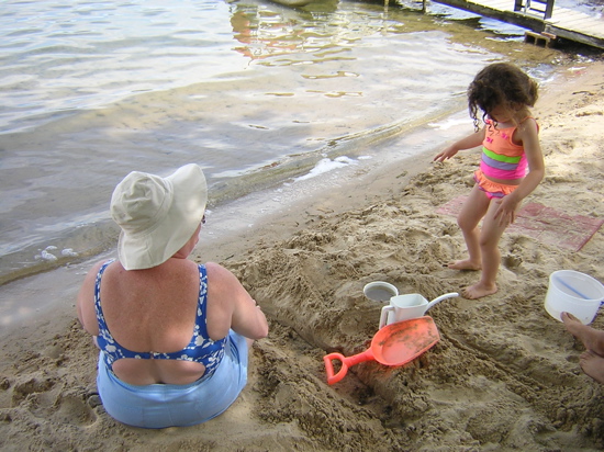 Playing with grandma. 