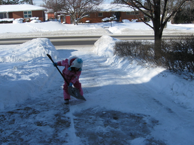 She tried to help shovel snow.