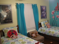 More color, new posters and bedding to match her new room. 